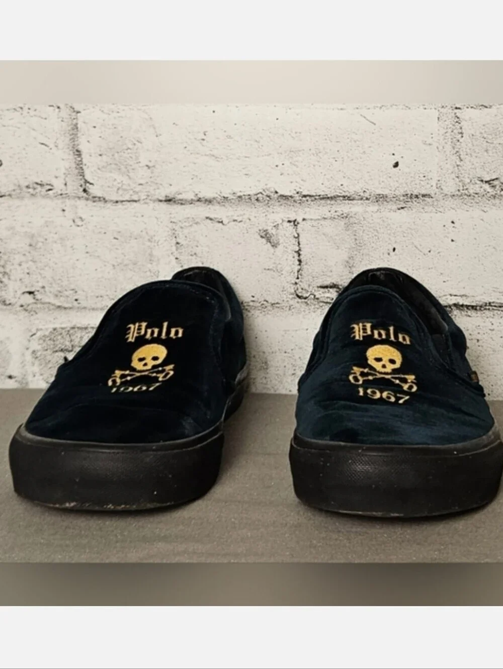 Polo Ralph Lauren Keaton Velvet Skull Slip On Sneakers Mens 10.5